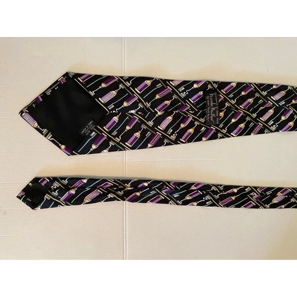 Vintage 1997 Nicole Miller Silk Tie Dentist Toothpaste Toothbrush Novelty Black